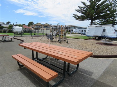 Picnic tables and playground